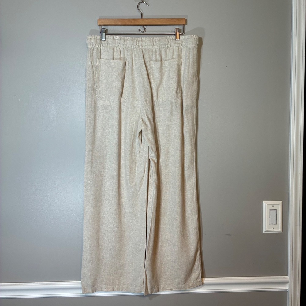 Old Navy Linen Blend Wide Leg Drawstring Pants Oatmeal Beige Large